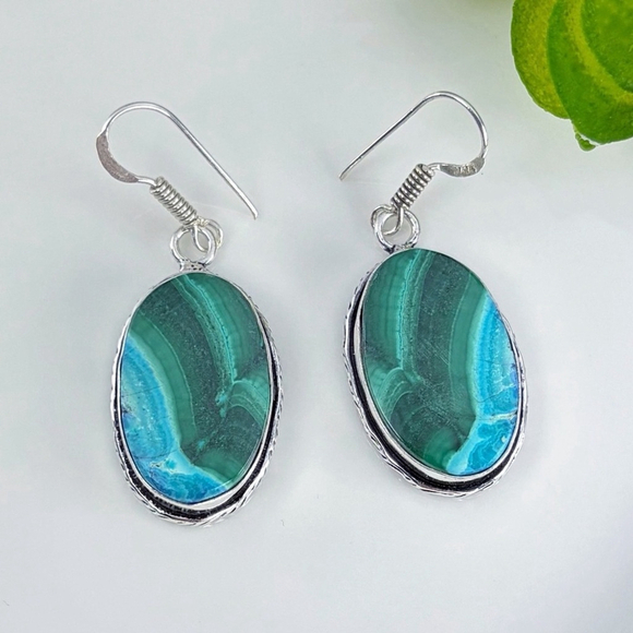 Southwest Jewelry - Boho Southwest Malachite Chrysocolla Earrings 925 Sterling Silver Overlay